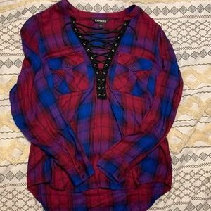 Express long sleeve lace up top